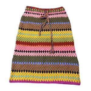 James Coviello x Anna Sui RARE Granny Knit Striped 100% Alpaca Knit Skirt Size S